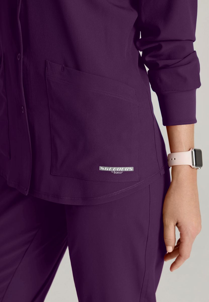Skechers Women's 2 Pocket Warm-Up Scrub Jacket With Eco-Friendly Stretch Fabric | Eggplant