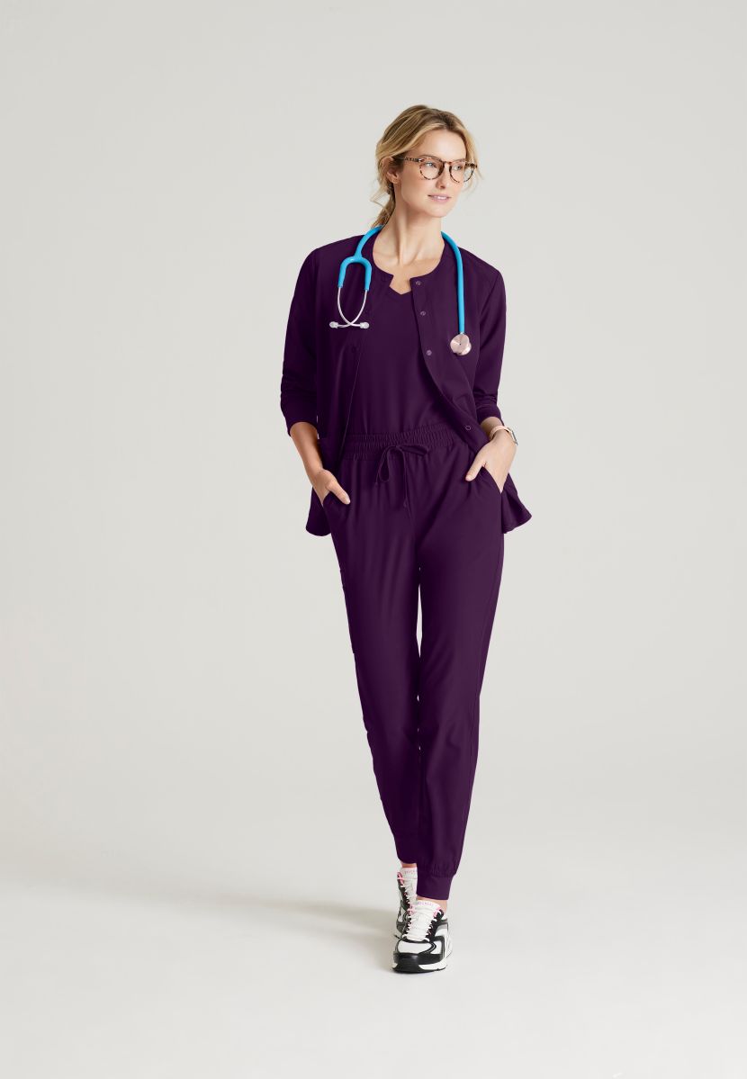 Skechers Women's 2 Pocket Warm-Up Scrub Jacket With Eco-Friendly Stretch Fabric | Eggplant