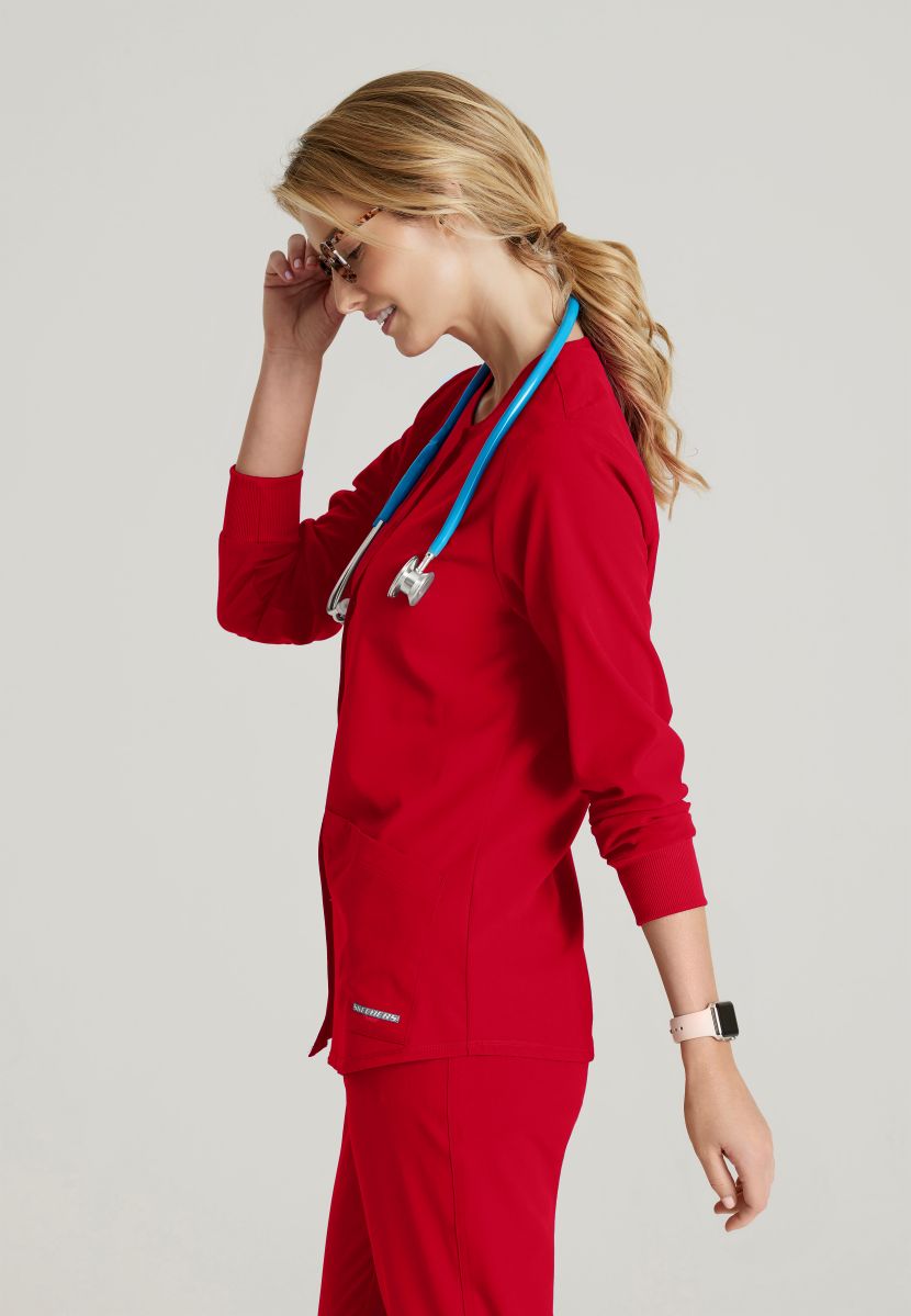 Skechers Women's 2 Pocket Warm-Up Scrub Jacket With Eco-Friendly Stretch Fabric | RED