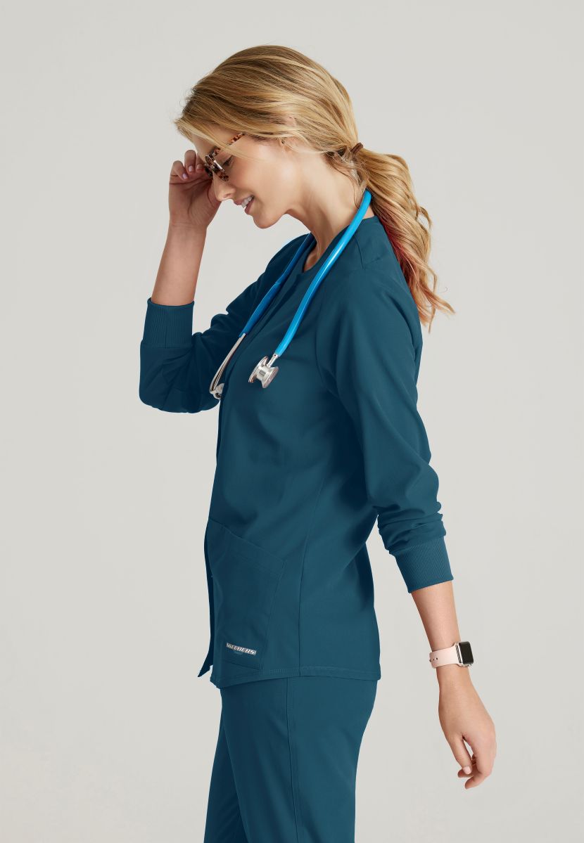 Skechers Women's 2 Pocket Warm-Up Scrub Jacket With Eco-Friendly Stretch Fabric | Bahama / Caribbean