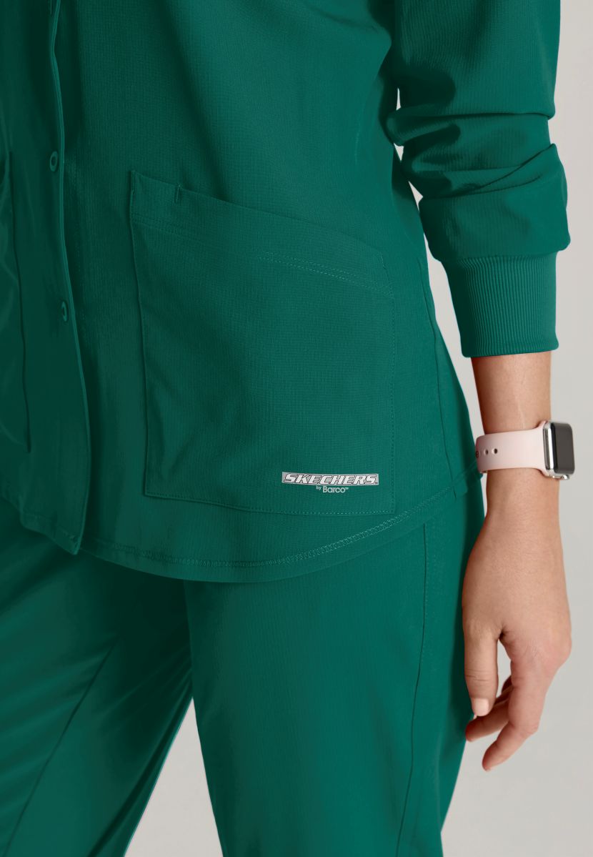 Skechers Women's 2 Pocket Warm-Up Scrub Jacket With Eco-Friendly Stretch Fabric | Hunter Green