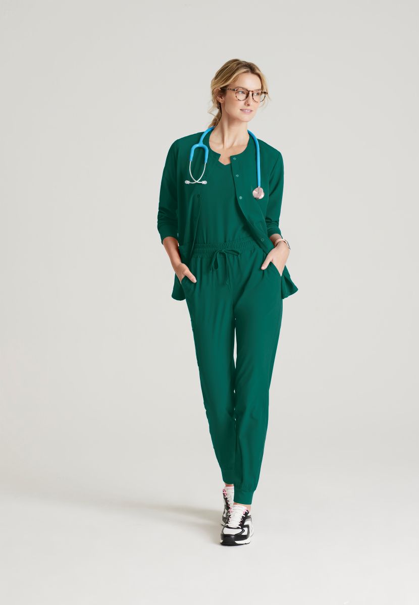 Skechers Women's 2 Pocket Warm-Up Scrub Jacket With Eco-Friendly Stretch Fabric | Hunter Green