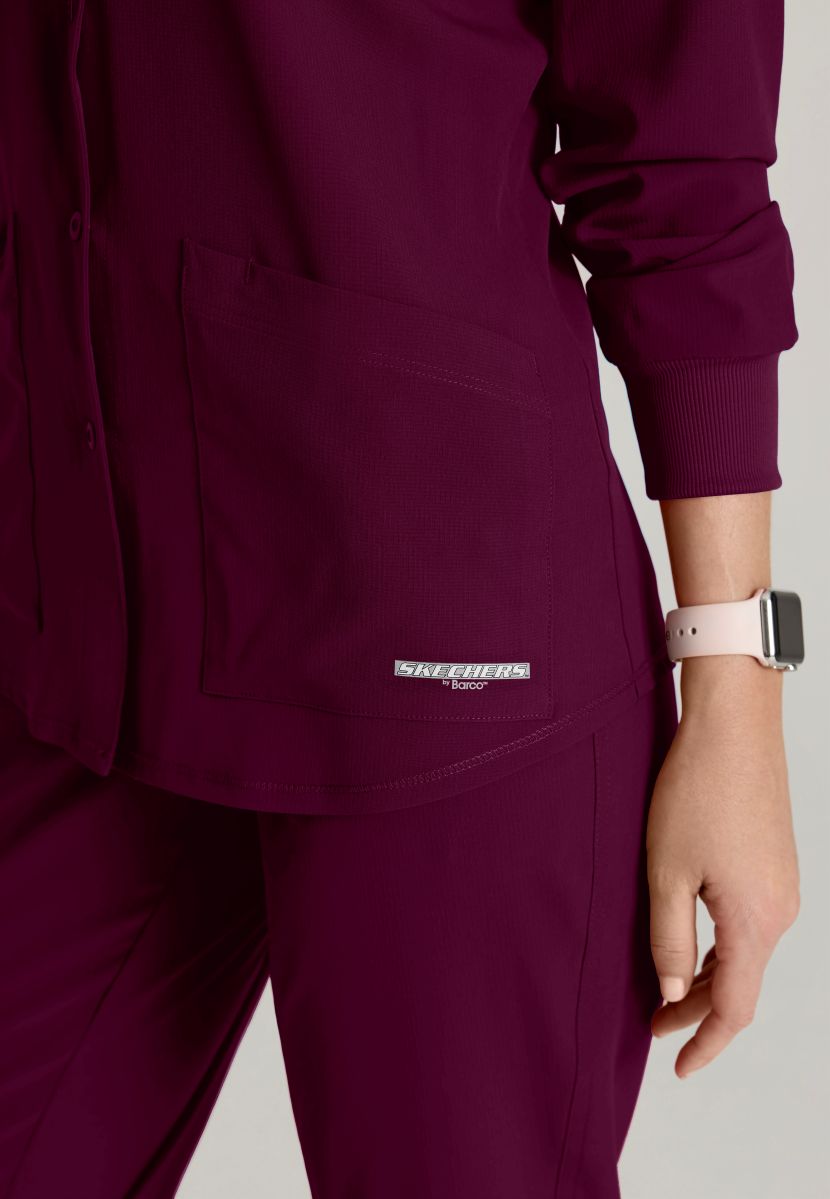 Skechers Women's 2 Pocket Warm-Up Scrub Jacket With Eco-Friendly Stretch Fabric | Wine