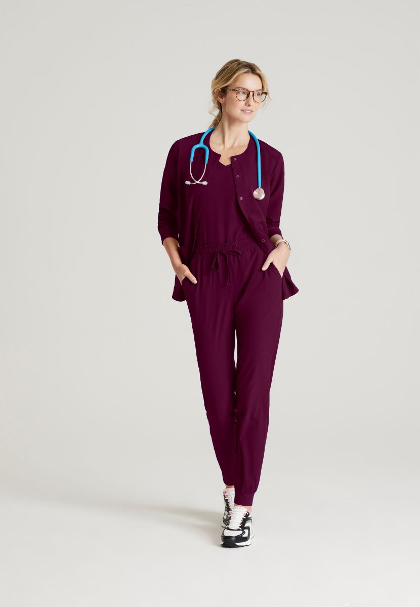 Skechers Women's 2 Pocket Warm-Up Scrub Jacket With Eco-Friendly Stretch Fabric | Wine