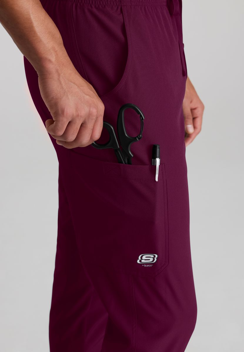 Skecher's Men's Jogger Scrub Pant with Drawstring Elastic Waistband and Cargo Pocket | Wine