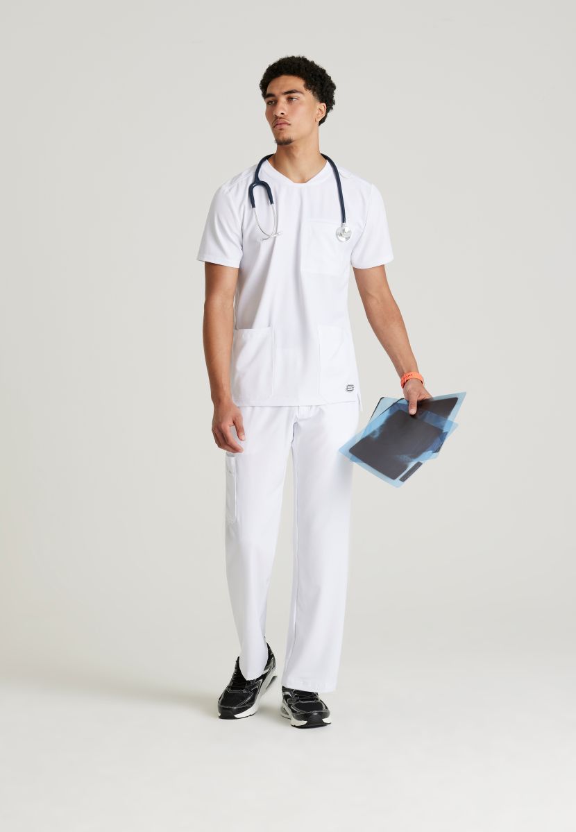 Skechers Thesis Three Pocket Rounded Neck Scrub Top | WHITE