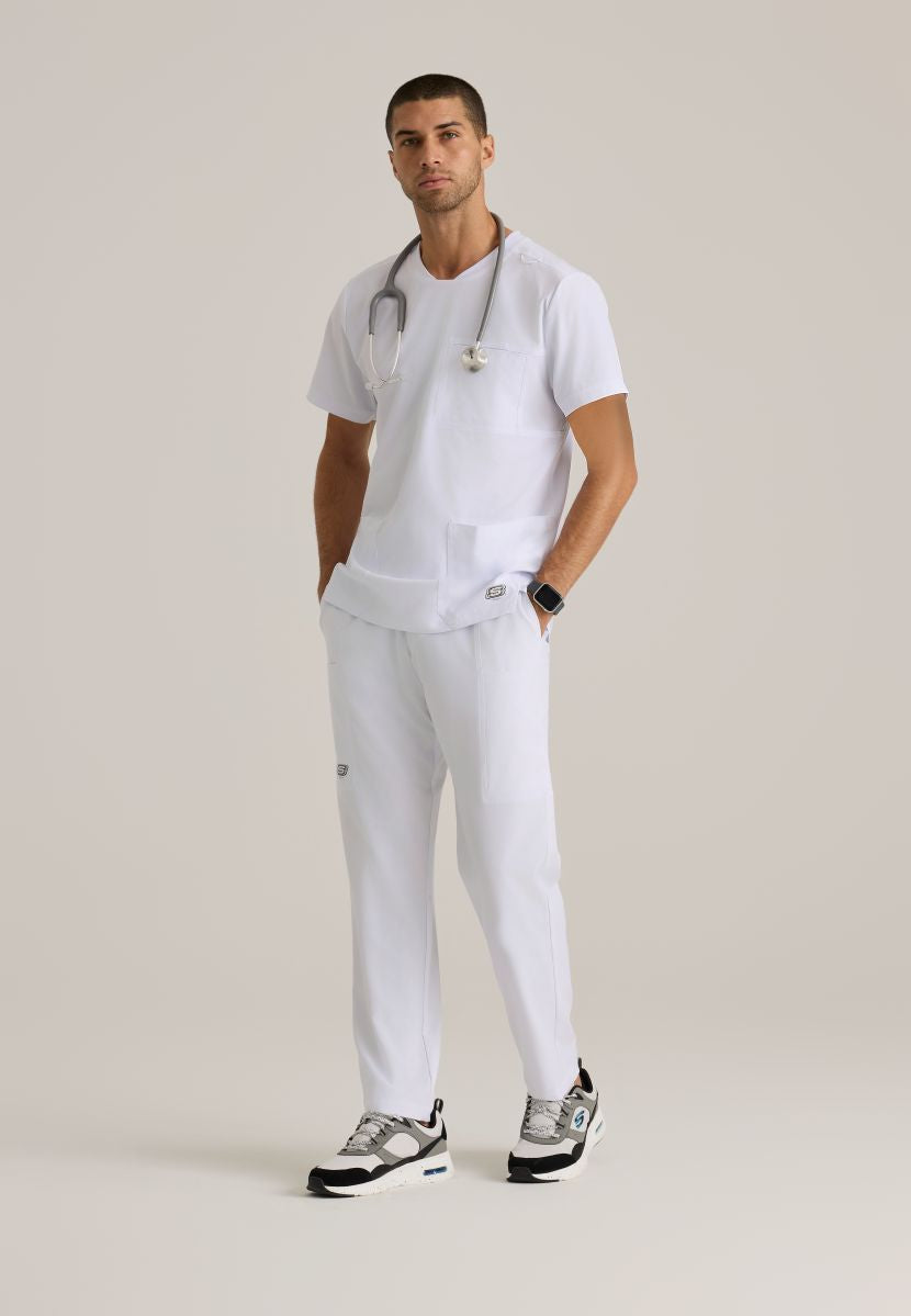 Skechers Thesis Three Pocket Rounded Neck Scrub Top | WHITE