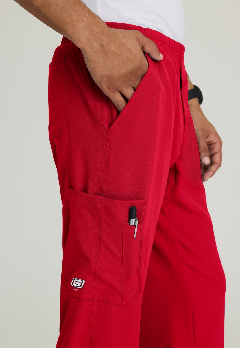 Skechers Male Structure 4 Pocket Elastic Waistband Scrub Trousers | RED