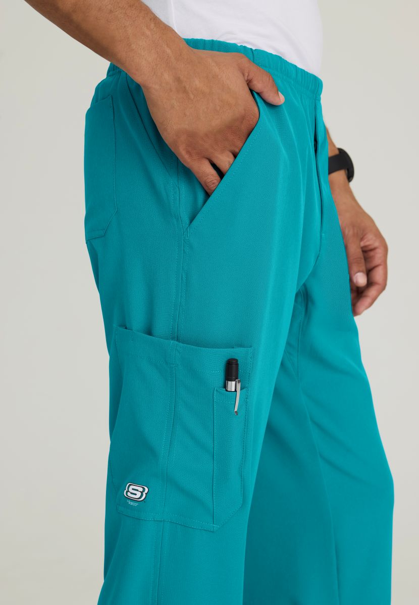 Skechers Male Structure 4 Pocket Elastic Waistband Scrub Trousers | Teal