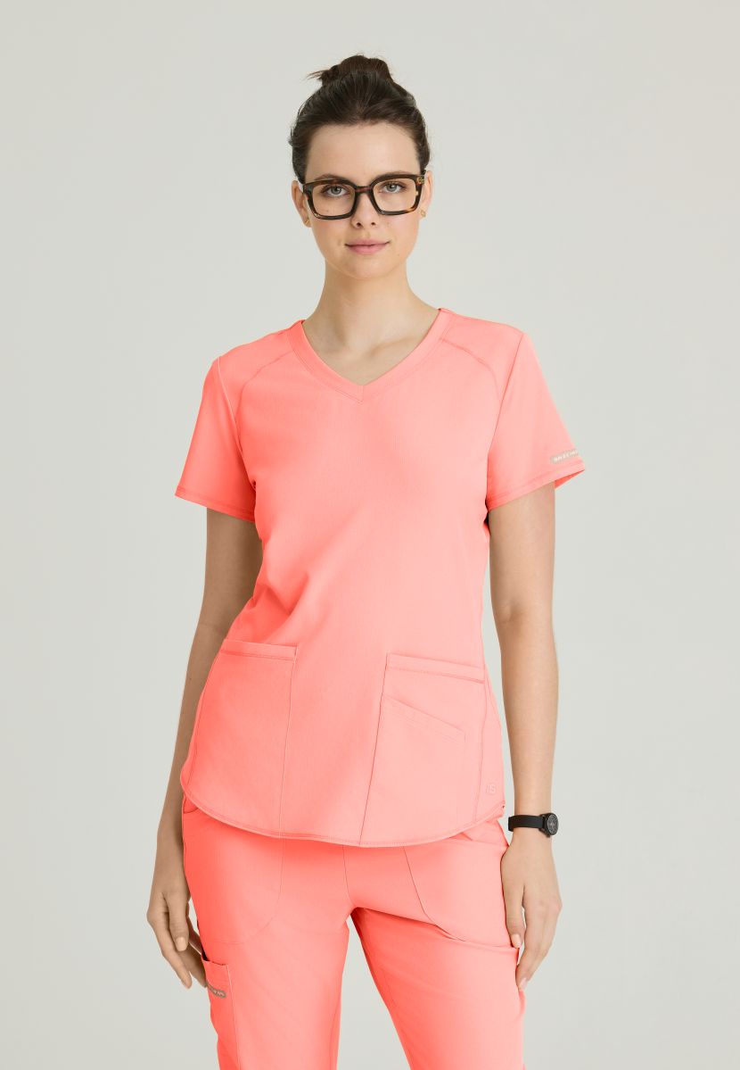 Skechers Breeze 3 Pocket Shaped Hem Scrub Top | Coral Fizz