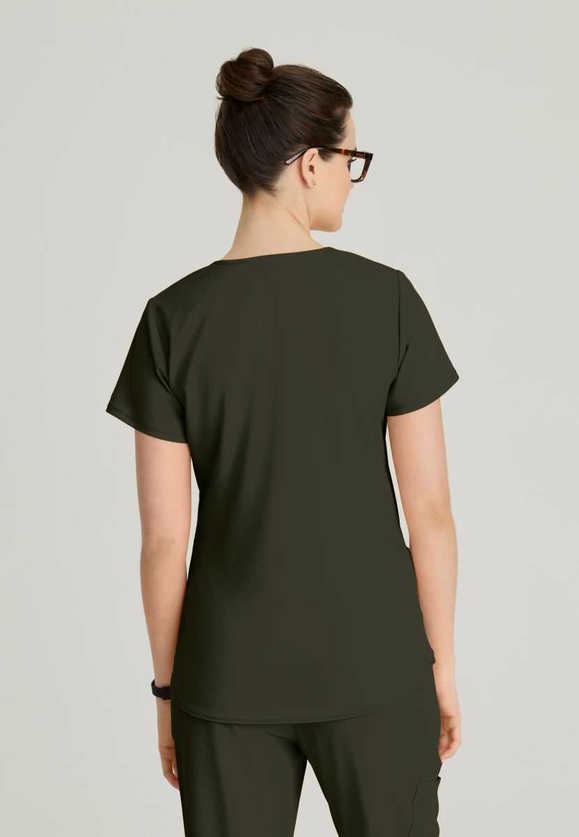 Skechers Breeze 3 Pocket Shaped Hem Scrub Top | Olive