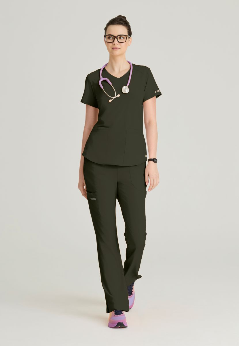Skechers Breeze 3 Pocket Shaped Hem Scrub Top | Olive