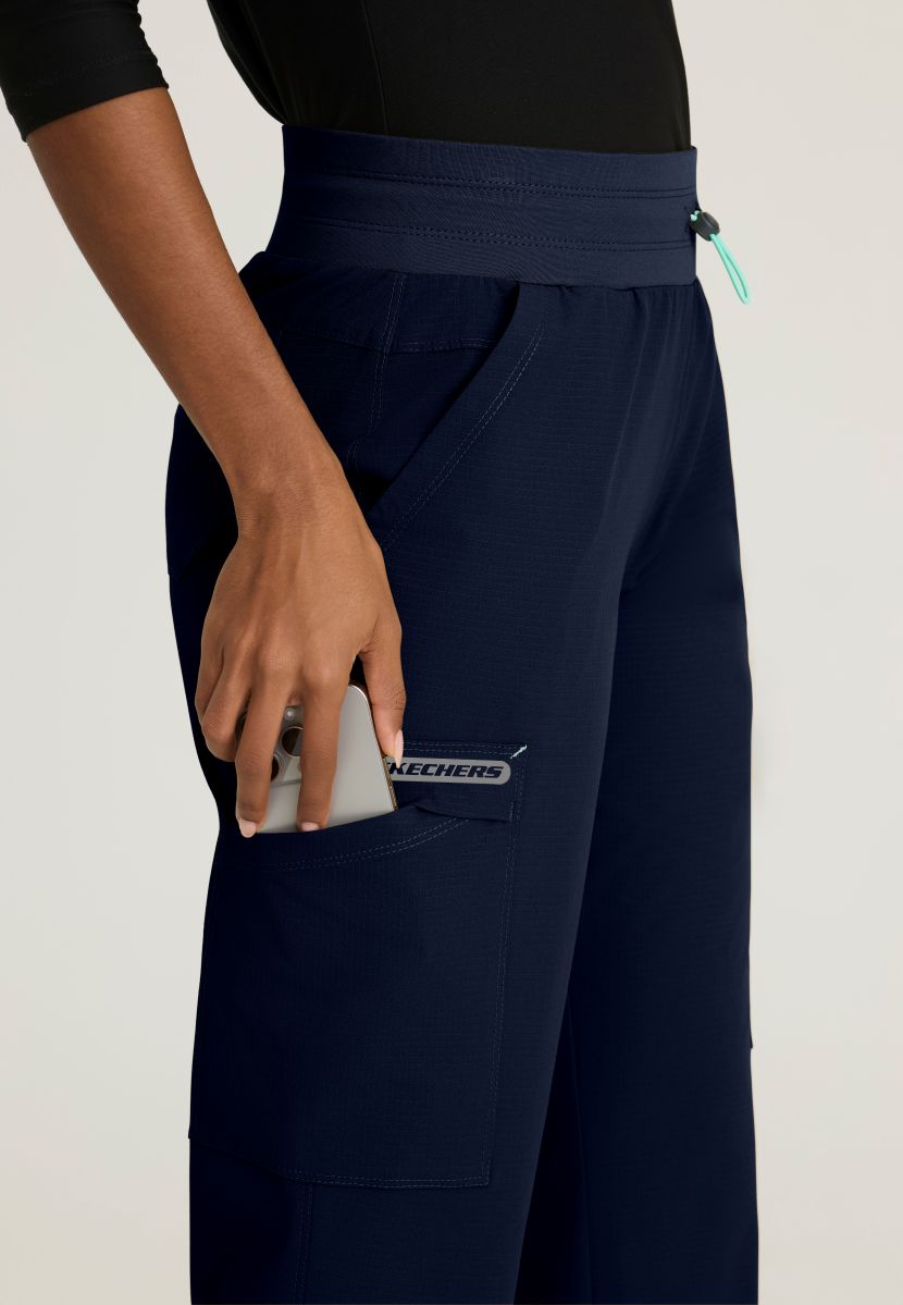 Skechers Explore Women's 5 Pocket Knit Waistband Fit &amp; Flare Pant | NAVY