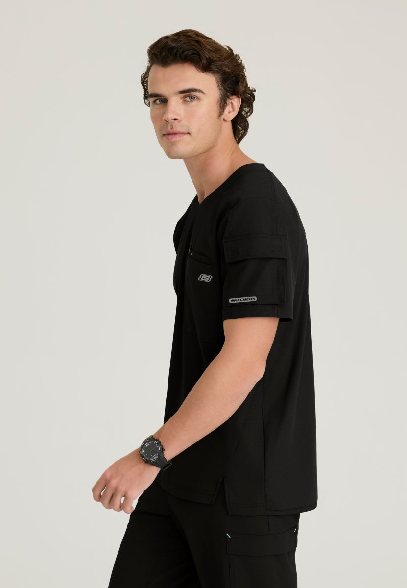 Skechers Station Men's 3 Pocket Round Neck High-Low Hem Top | BLACK