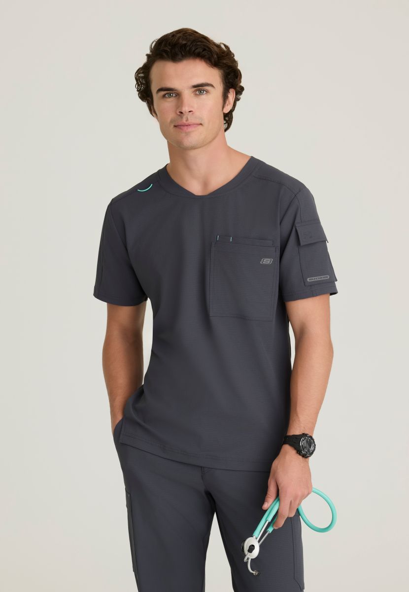 Skechers Station Men's 3 Pocket Round Neck High-Low Hem Top | Pewter Grey