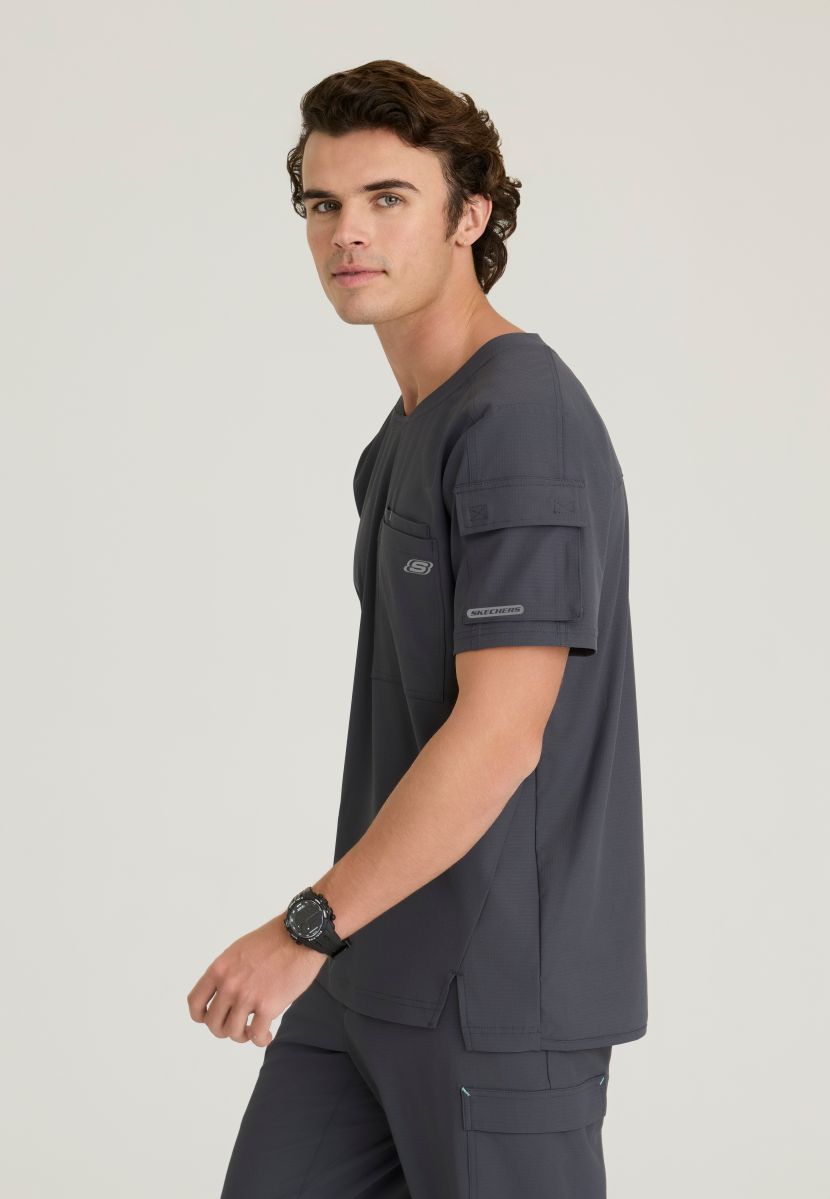 Skechers Station Men's 3 Pocket Round Neck High-Low Hem Top | Pewter Grey
