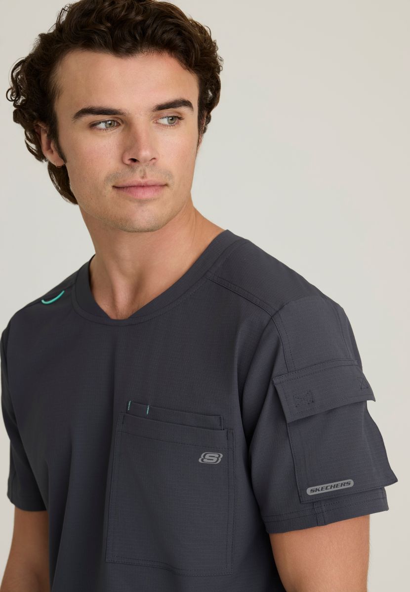 Skechers Station Men's 3 Pocket Round Neck High-Low Hem Top | Pewter Grey
