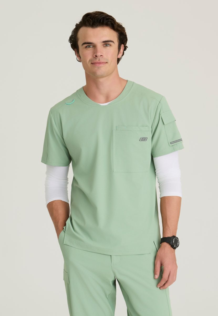 Skechers Station Men's 3 Pocket Round Neck High-Low Hem Top | Field Green