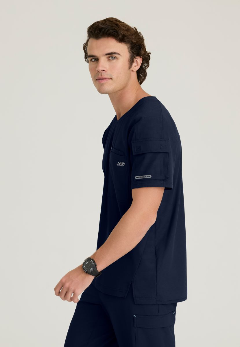 Skechers Station Men's 3 Pocket Round Neck High-Low Hem Top | NAVY