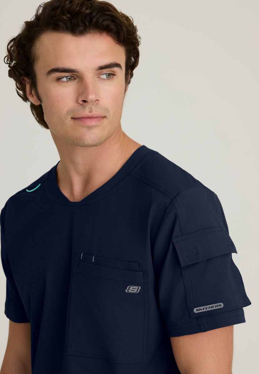 Skechers Station Men's 3 Pocket Round Neck High-Low Hem Top | NAVY