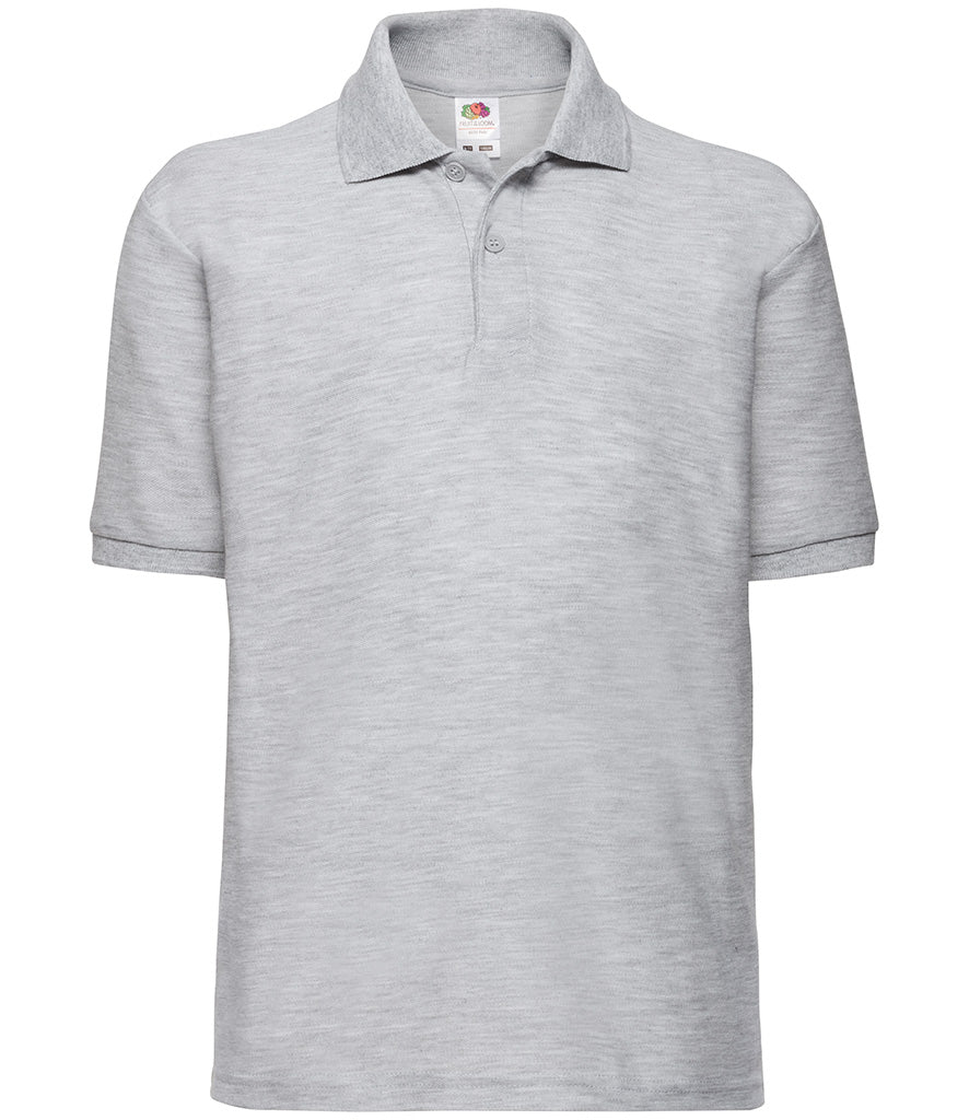 SS11B Fruit of the Loom Kids Poly/Cotton Piqué Polo Shirt | Heather Grey