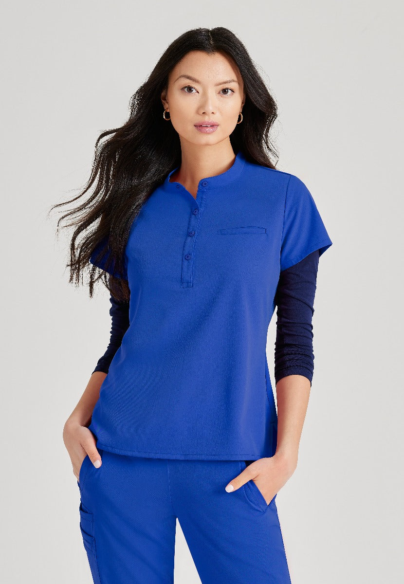 Barco Unify 1-Pocket Button Collar Tuck-In ScrubTop | New Royal