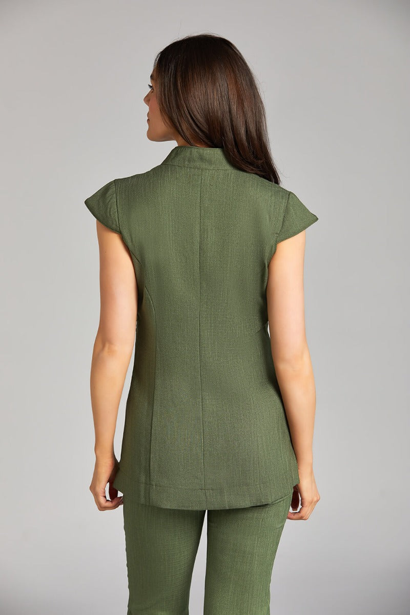 NICOLE WRAP EFFECT BEAUTY TUNIC | MOSS GREEN LINEN LOOK