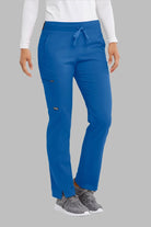 Greys Anatomy Kim 3 Pocket Elastic Back Waistband Zip-Pocket Pants PETITE (29") leg length  | New Royal
