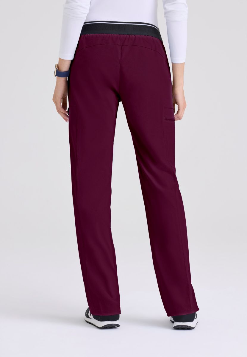 Greys Anatomy Kim 3 Pocket Elastic Back Waistband Zip-Pocket Pants | Wine