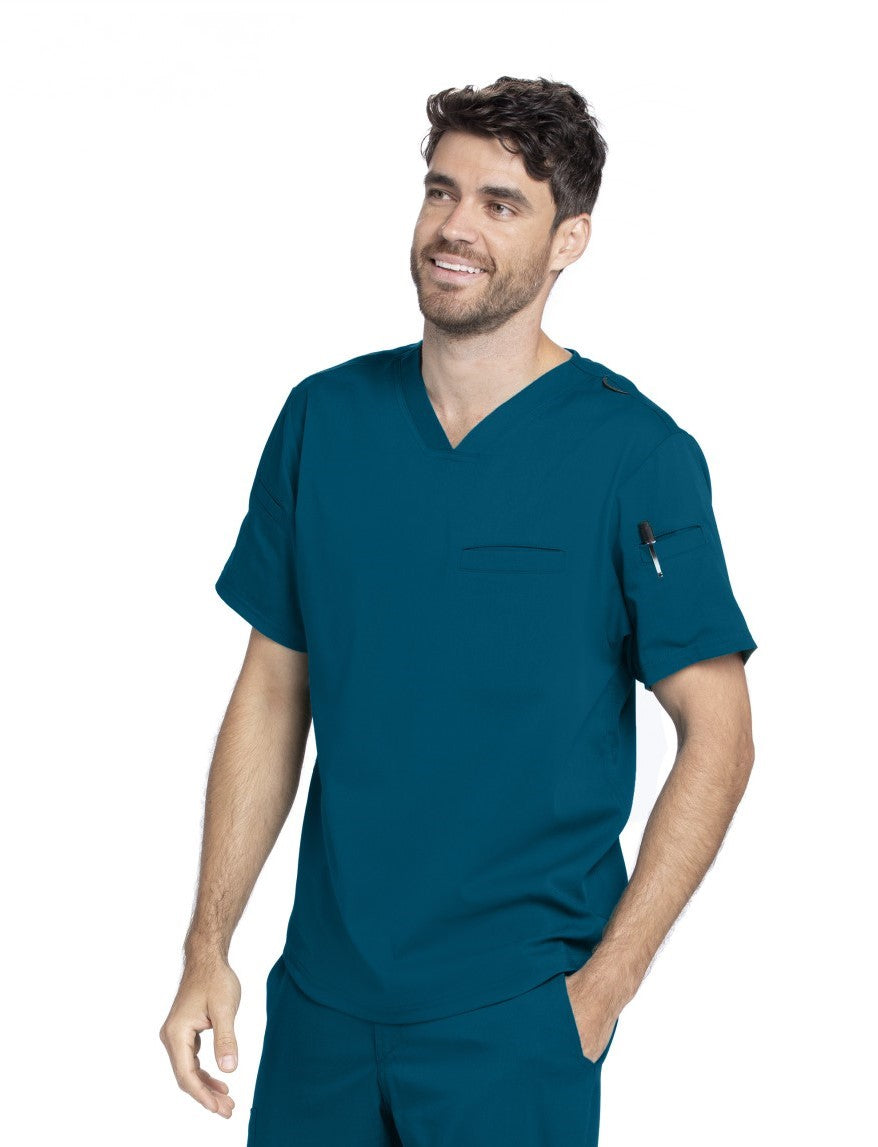 Grey's Anatomy Active Spandex Stretch Men's 3-Pocket V-Neck Scrub Tops | Bahama / Caribbean