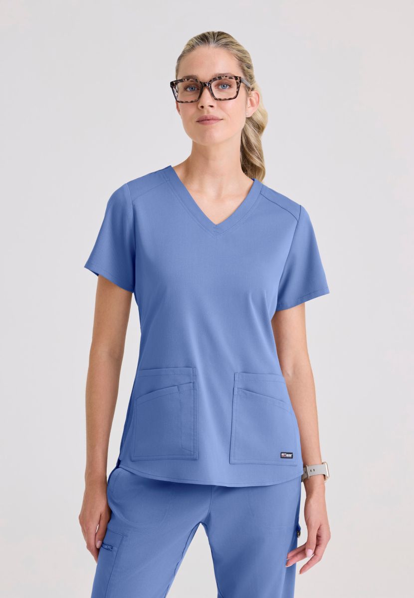 Greys Anatomy Emma 4 pocket, V-neck scrub top with angled seams | TRUE CEIL