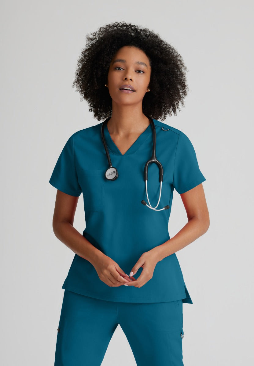 Grey's Anatomy Bree Tuck-in Scrub Top  | Bahama / Caribbean