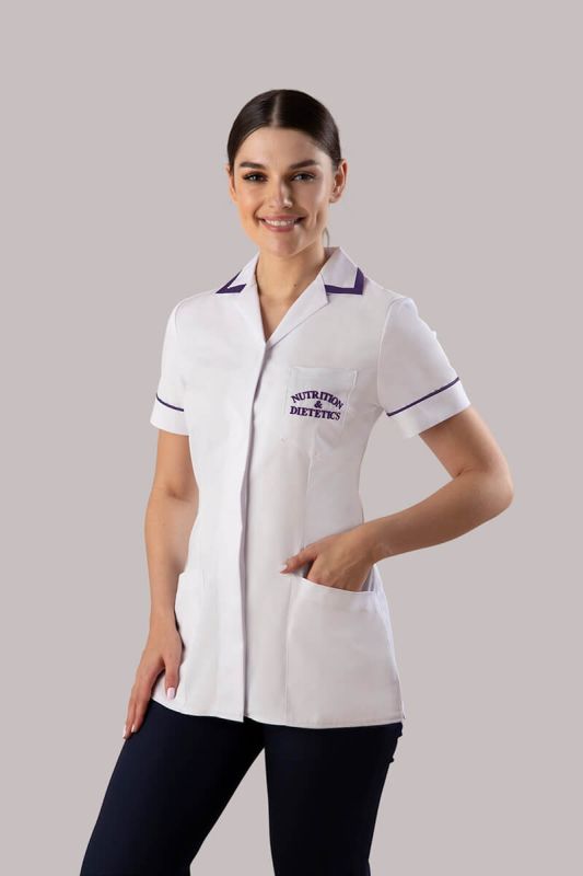 Dietitian Tunic with logo, concealed buttons + Square Collar