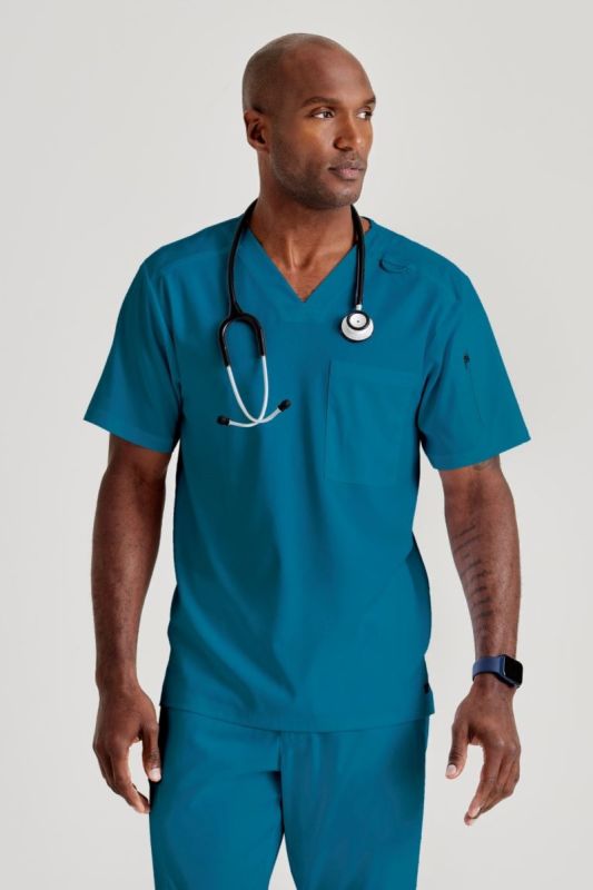 Grey's Anatomy Active Spandex Stretch Men's 3-Pocket V-Neck Scrub Tops